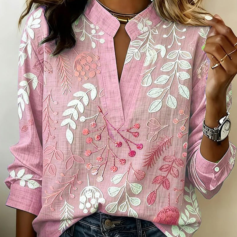 Marcelina | Floral Print Split Neck Blouse