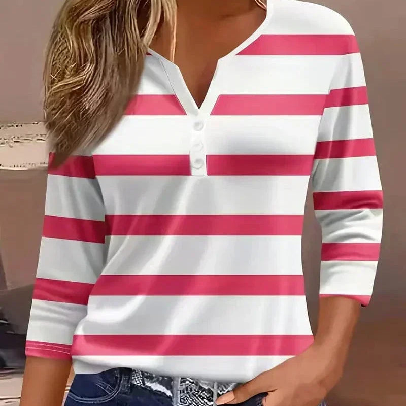 Ema | Striped Henley Neck Top