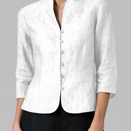 Clementine | Linen Mandarin Collar Blouse