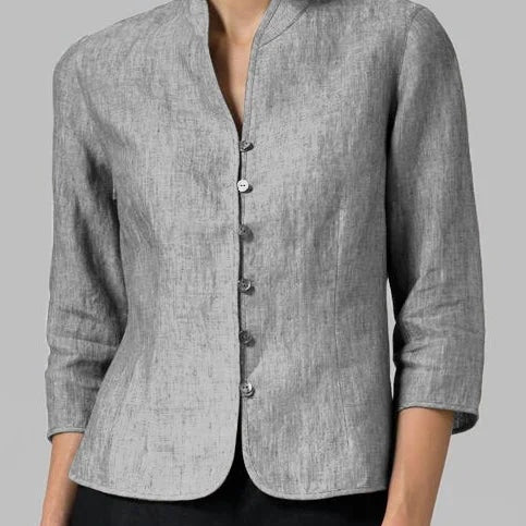 Clementine | Linen Mandarin Collar Blouse