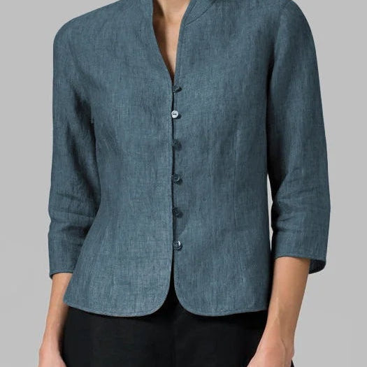 Clementine | Linen Mandarin Collar Blouse