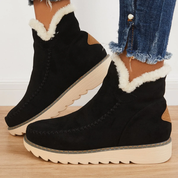 Nerida | Faux Fur Collar Moccasin Wedge Boot