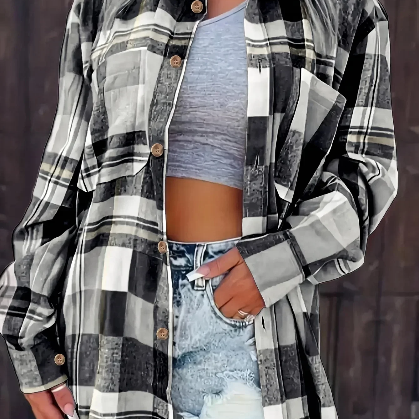 Philomena | Checked Flannel Shirt Long Sleeve Button Pocket