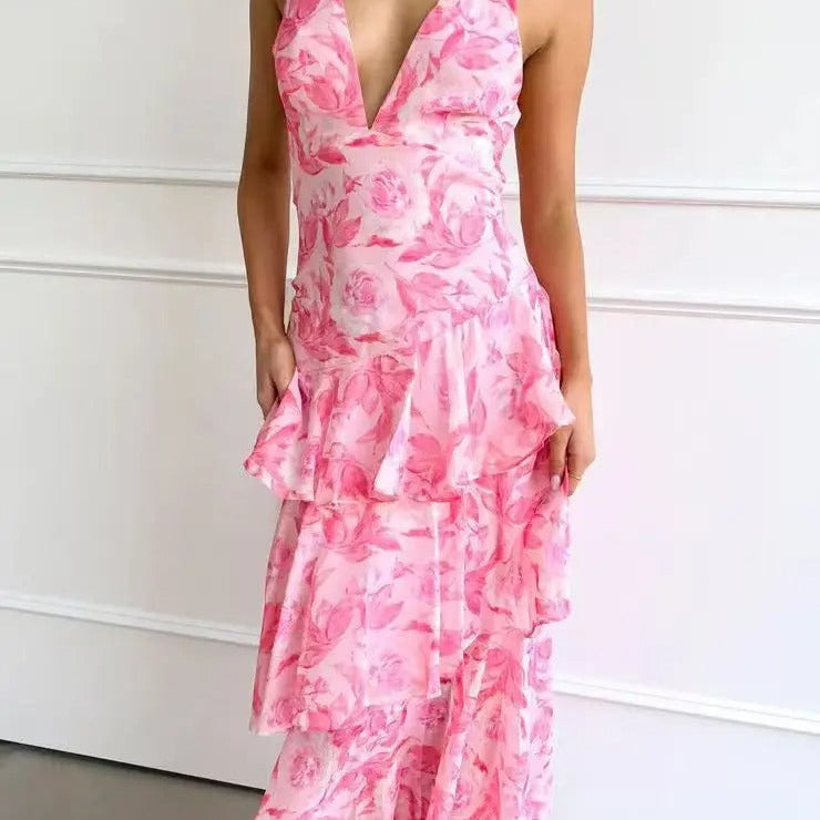 Georgina | Abstract Print Tiered Maxi Dress