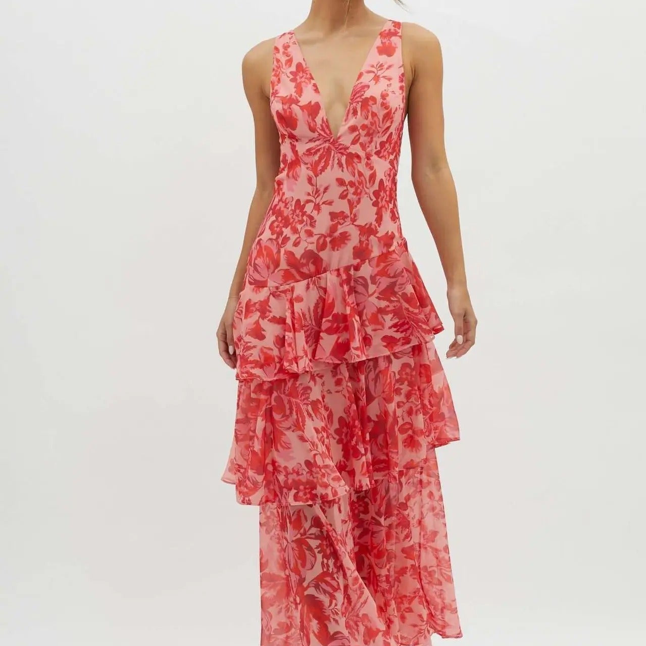 Georgina | Abstract Print Tiered Maxi Dress