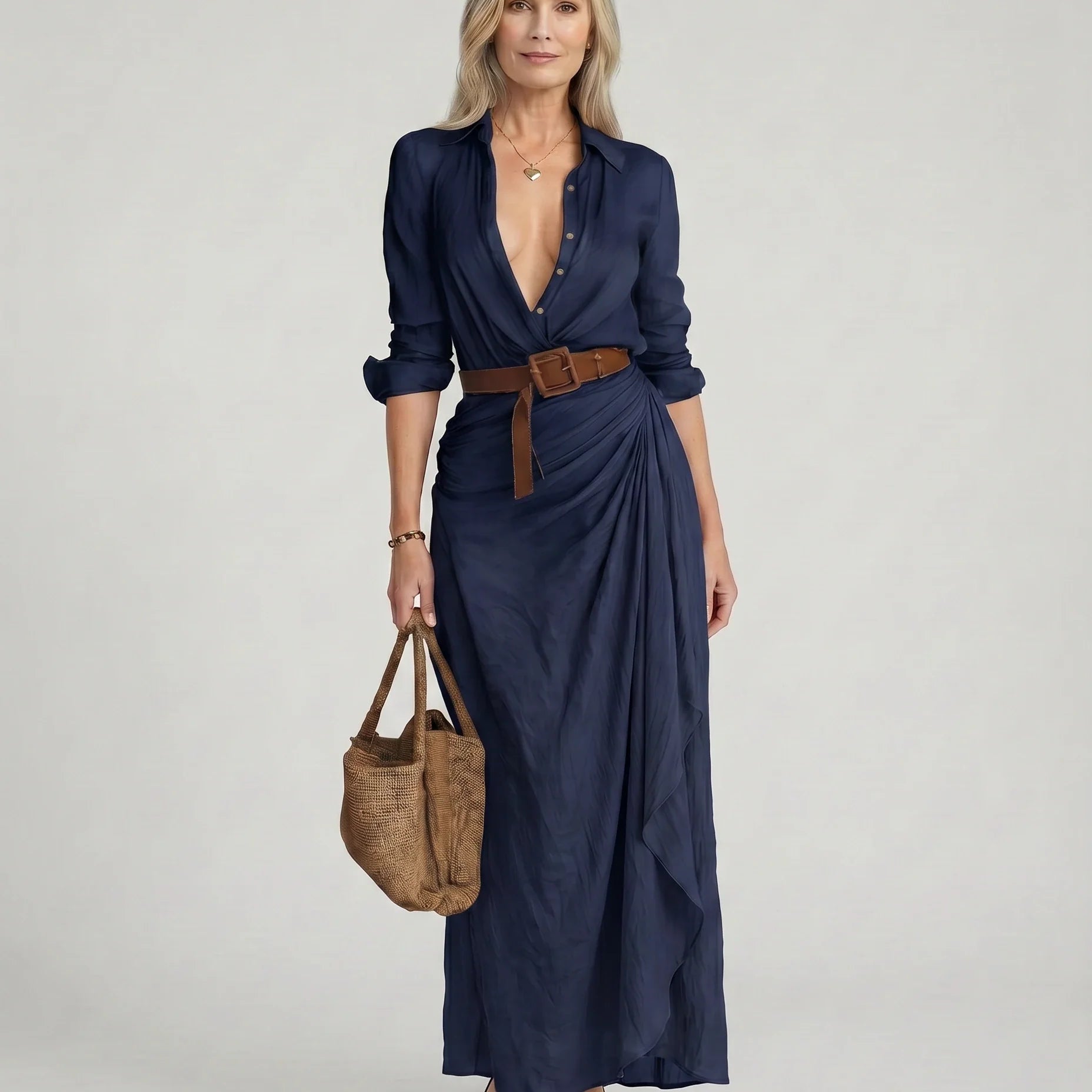 Caitlín | Linen Shirt Maxi Dress Wrap Belted