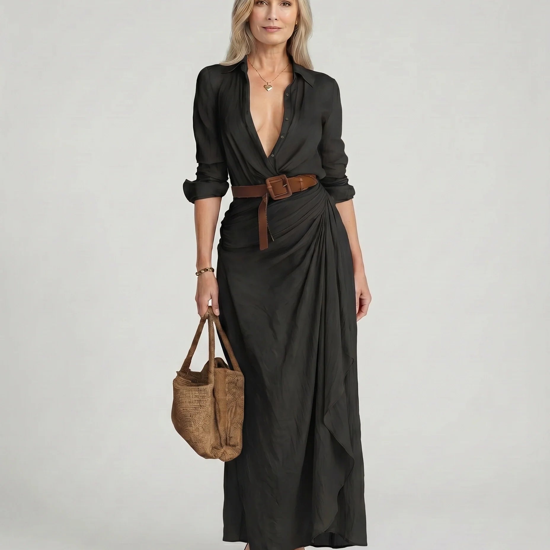 Caitlín | Linen Shirt Maxi Dress Wrap Belted