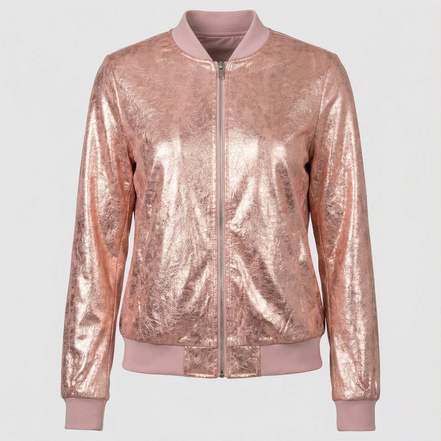 Camden | Shiny Bomber Jacket with Ribbed Trim