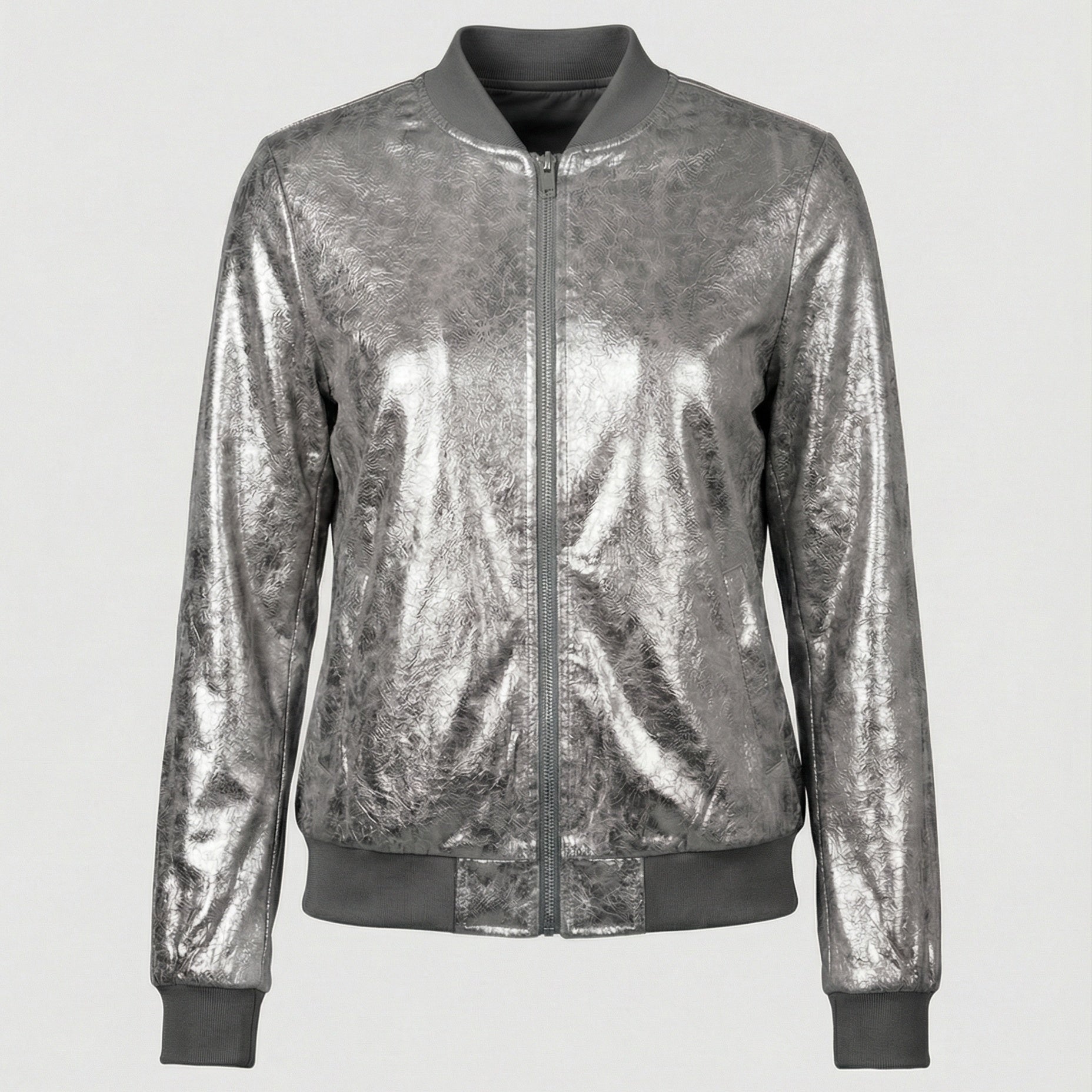 Camden | Shiny Bomber Jacket with Ribbed Trim