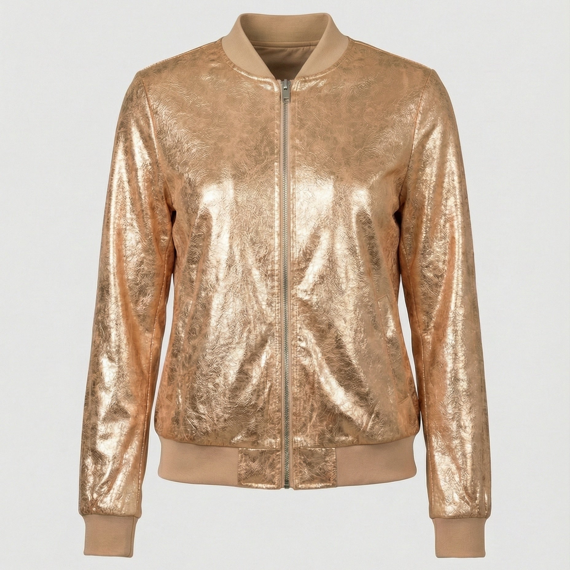 Camden | Shiny Bomber Jacket with Ribbed Trim