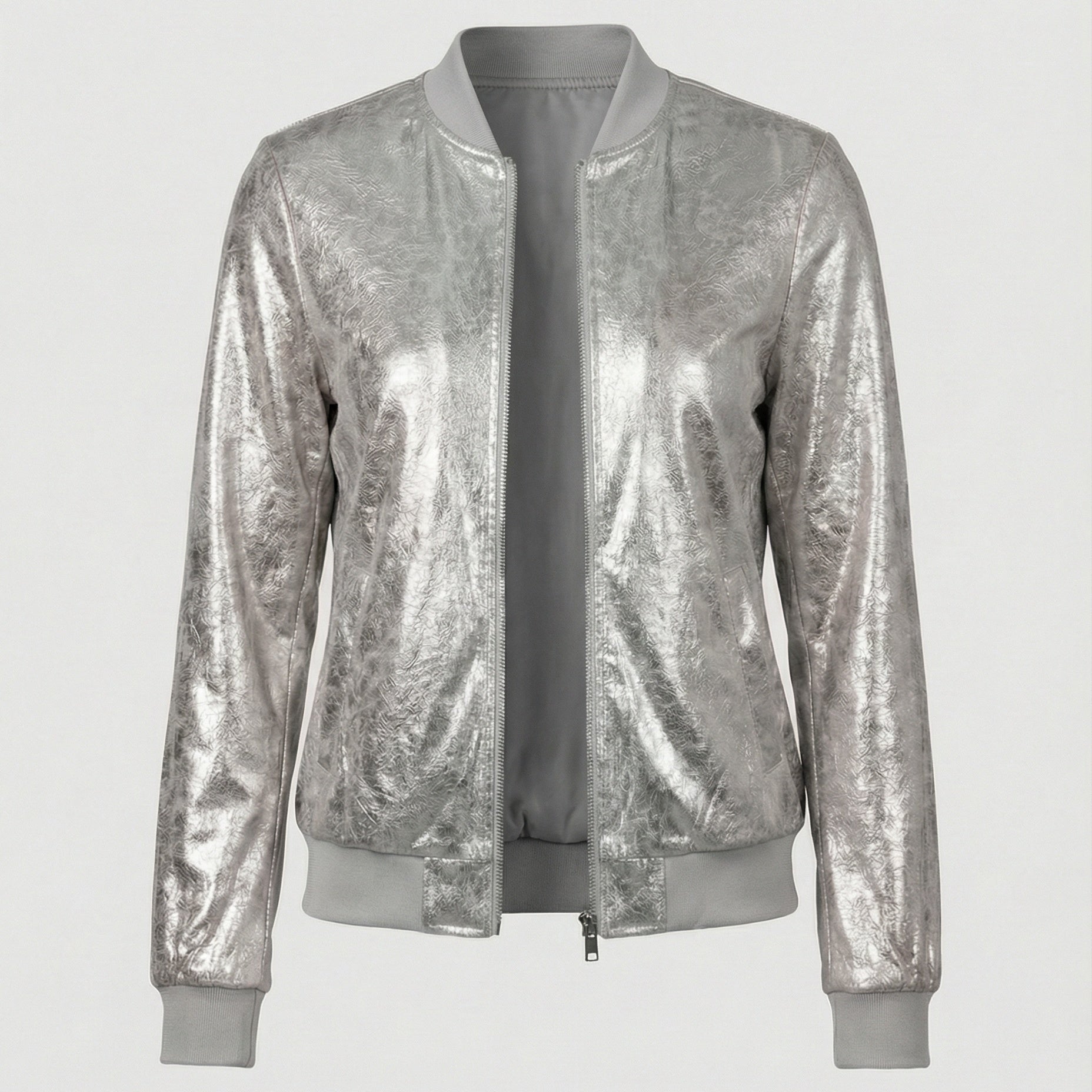 Camden | Shiny Bomber Jacket with Ribbed Trim