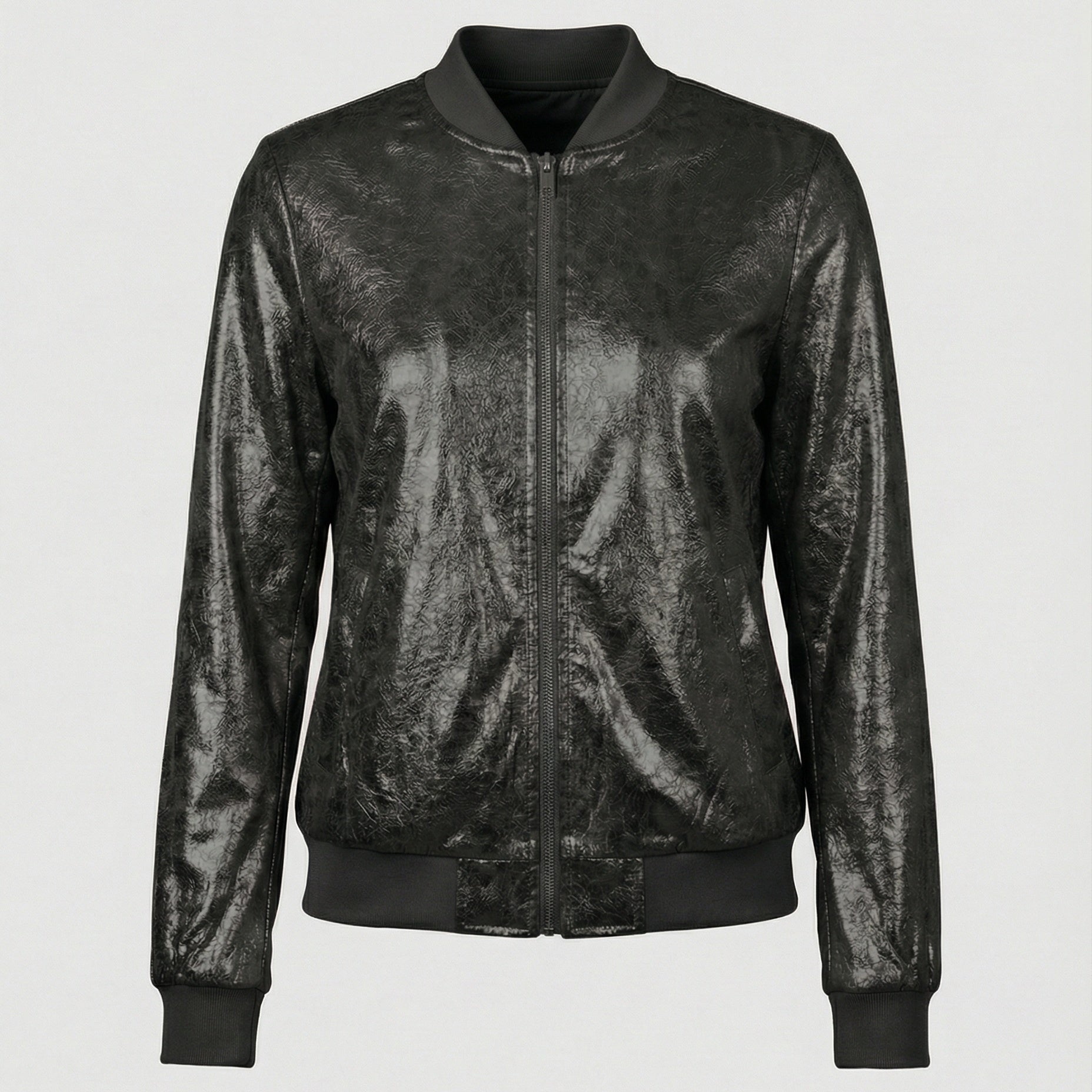 Camden | Shiny Bomber Jacket with Ribbed Trim
