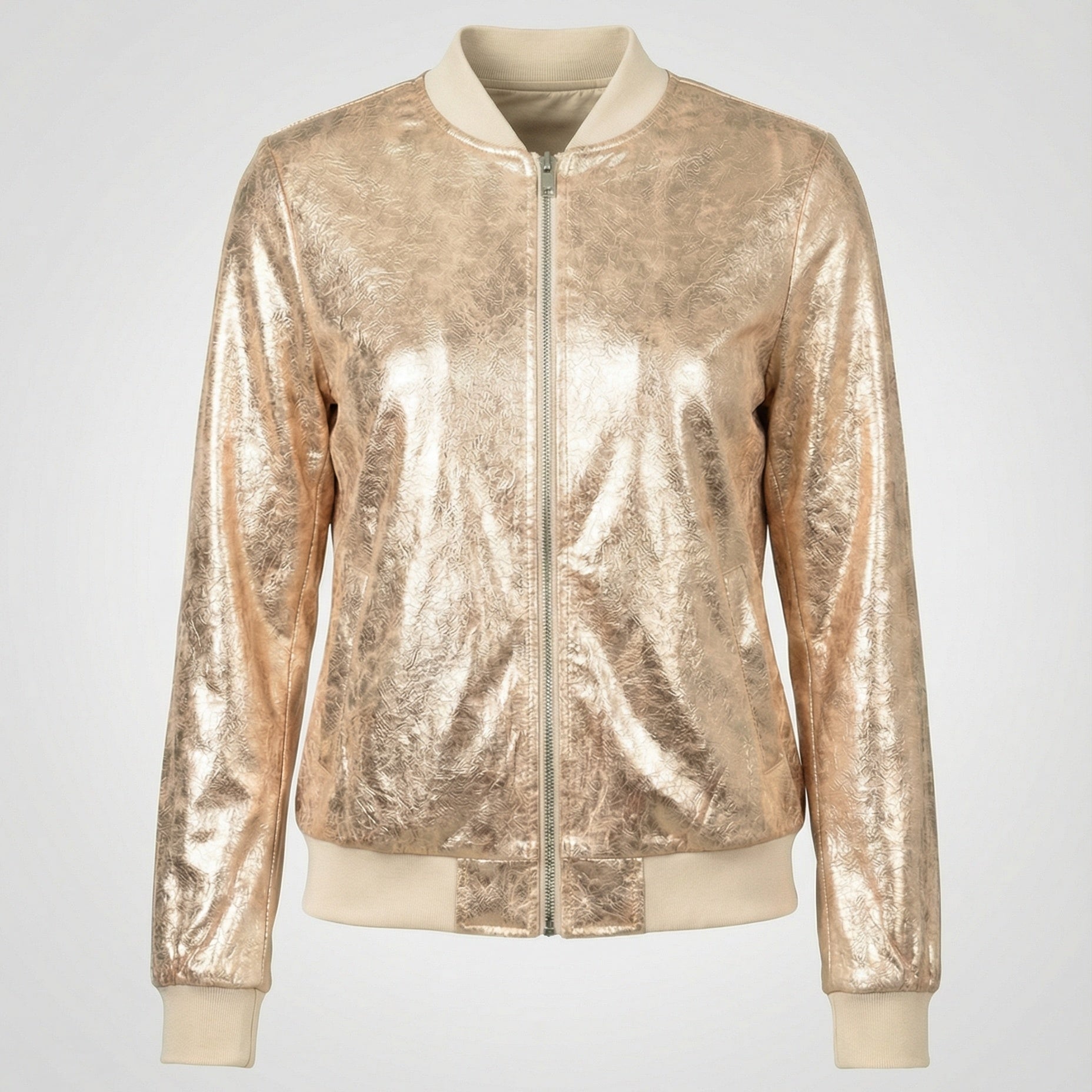 Camden | Shiny Bomber Jacket with Ribbed Trim