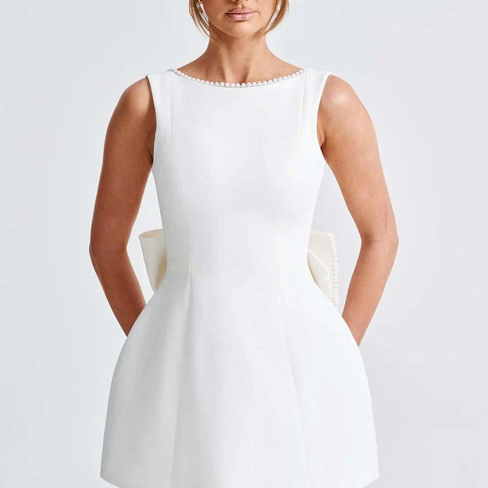 Aoibhinn | Pearl Trim Mini Dress Bow Pocket Sleeveless A-Line Party Occasion