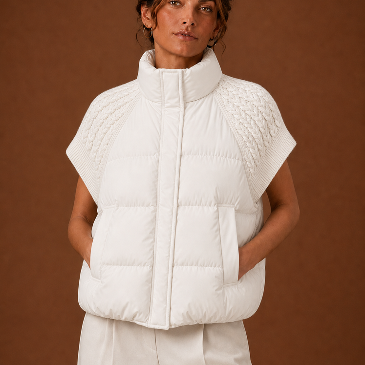 Rocco | Women's Quilted Vest with Cable Knit Sleeves