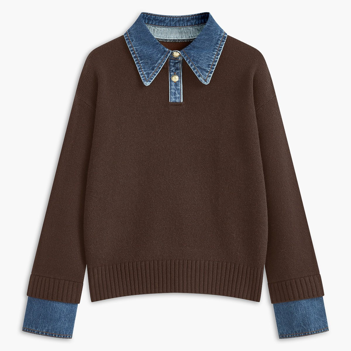 Tamsin | Women's Knit Polo Jumper Denim Collar Contrast Cuffs
